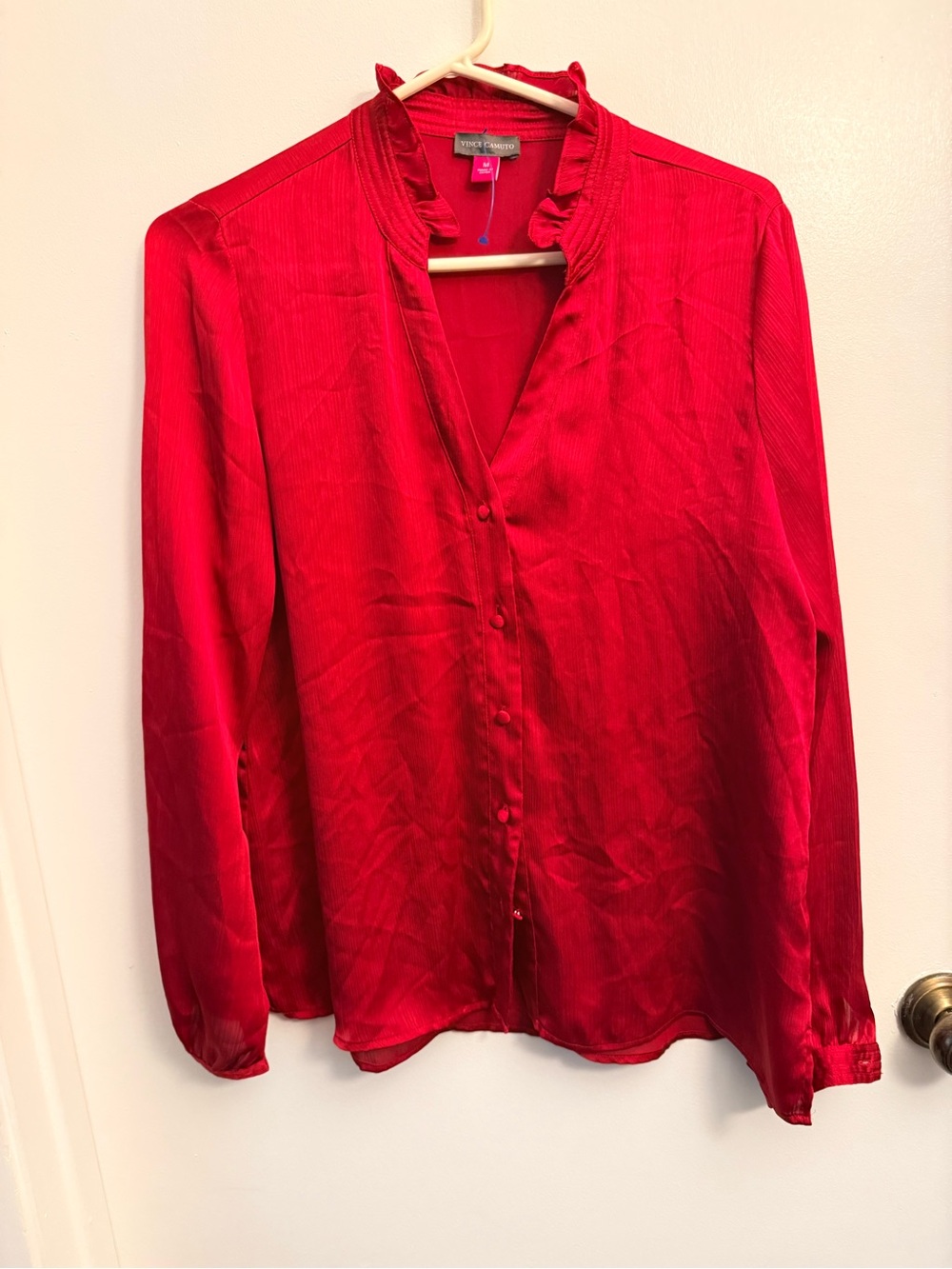Vince Camuto Women's Red Button-Front Ruffle Collar Blouse